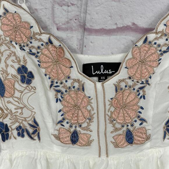 Lulus XS Daisy Petal Pickin' ivory embroidered mini dress - Picture 6 of 8